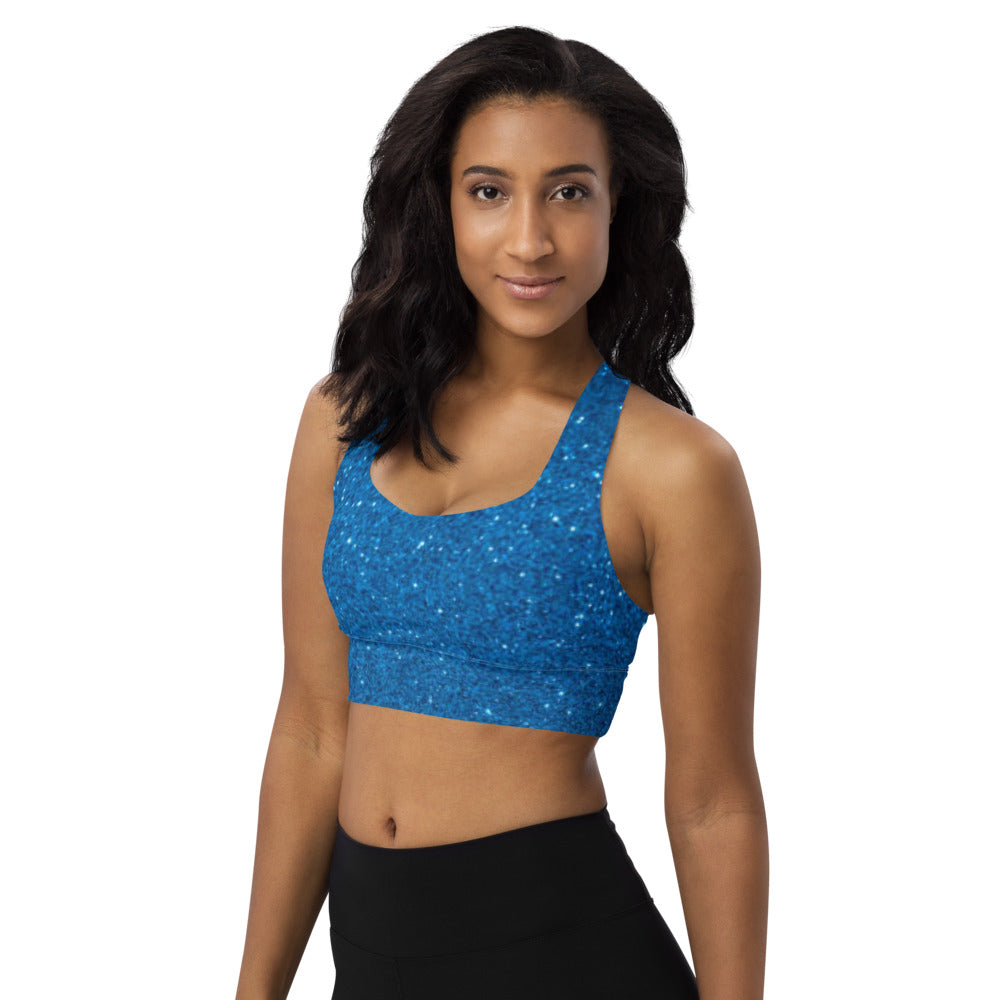 Blue Sparkle Longline Sports Bra